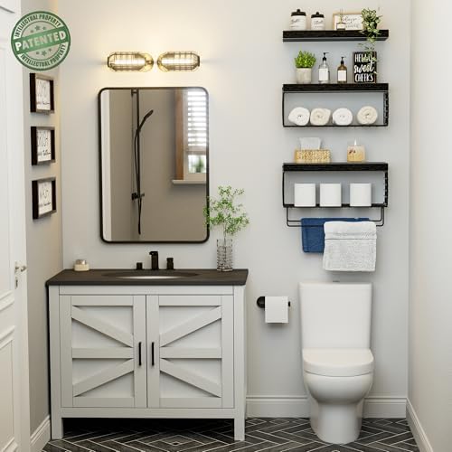 KLUVIS Bathroom Floating Shelves Over Toilet Storage Set of 3 Black