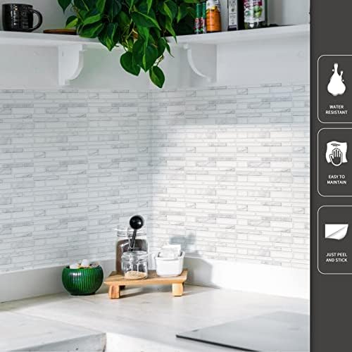 Art3d 10-Sheet Premium Peel and Stick Wall Tiles With White Marble Design