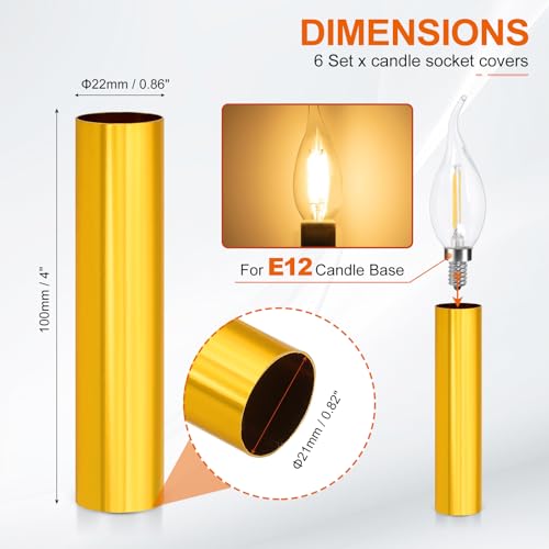 PATIKIL 4 Inch Tall Candle Covers Sleeves 6Pcs Metal E12 Chandelier Socket Sleeves