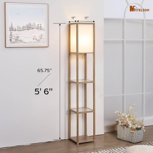 MITELSON Floor Lamp with Shelves and LED Light