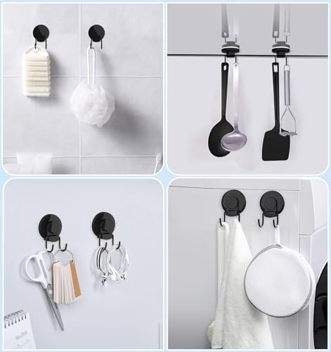 VISV Shower Suction Cup Hooks 2 Pcs Heavy Duty Black