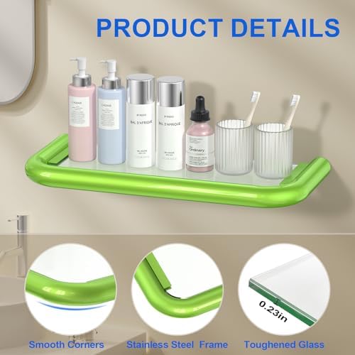 14 Inch Stainless Steel Floating Shelf for Bathroom Wall Organizer Green