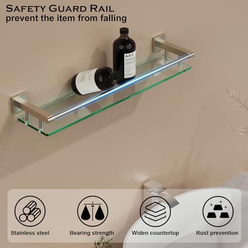 24 Inch Rectangular Tempered Glass Bathroom Shelf