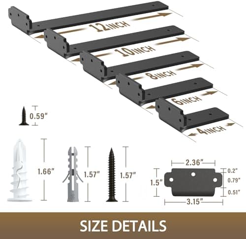 Goovilla 12 Inch Floating Shelf Brackets 6 Pack Heavy Duty Black Metal