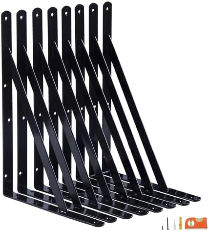 8-Pack 14 Inch Heavy Duty Shelf Brackets Black Steel