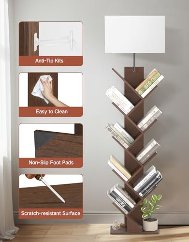 9 Tier Tree Bookshelf with Light Remote Timer Dimmable Floor Lamp