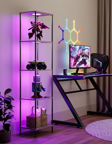 Display Shelf with RGBW Light 5-Tier Floor Lamp with Shelves