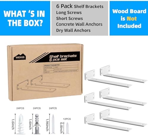 Heavy Duty Floating Shelf Brackets 10-Inch Long 6-Pack Matte White L