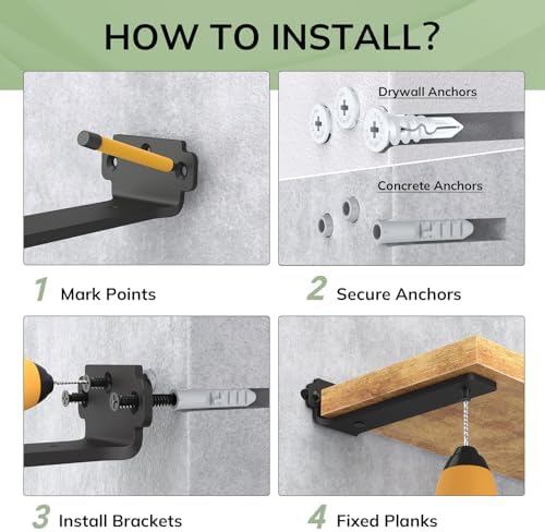 VANCASTLE Floating Shelf Brackets 6 Pack 8 Inch Heavy Duty Black