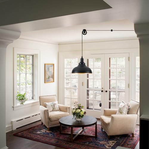 Black Pendant Light Hanging Lamp 2 Pack with Dimmer and Adjustable Pulley