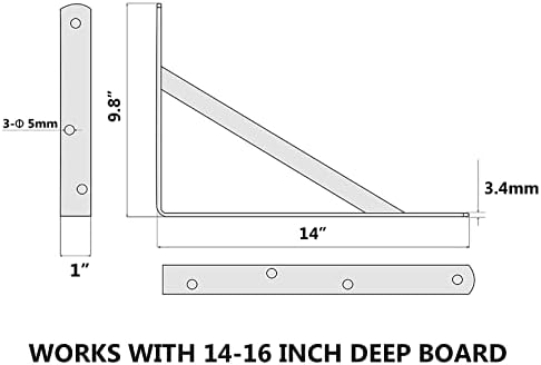 8-Pack 14 Inch Heavy Duty Shelf Brackets Black Steel