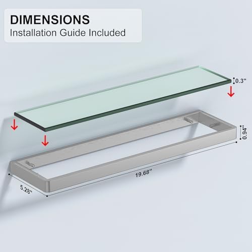 Brushed Nickel Floating Bathroom Shelf 20 Inch 1 Tier Organizer