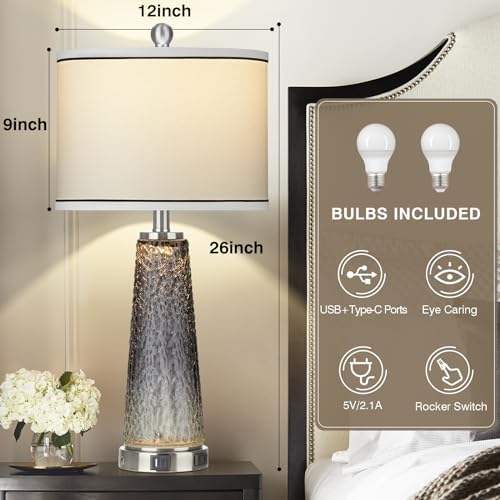 Lolikit Glass Table Lamp Set of 2 with USB and AC Outlet
