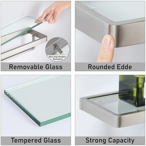 Brushed Nickel Floating Bathroom Shelf 20 Inch 1 Tier Organizer