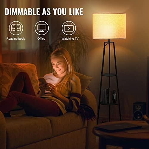 Floor Lamp with 3-Tier Shelves and Dimmable Light