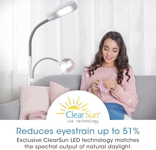OttLite LED Floor Lamp with Magnifier and 3 Brightness Settings