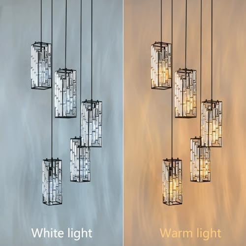 Black Pendant Light With Crystal Adjustable for Kitchen and Dining Room