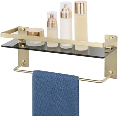 Alise Gold and Black Tempered Glass Bathroom Shelf