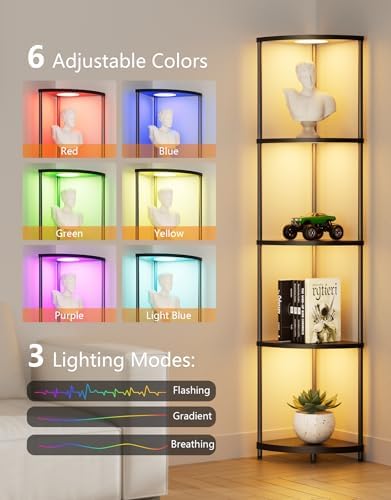 Corner Shelf with RGB LED Light Floor Lamp