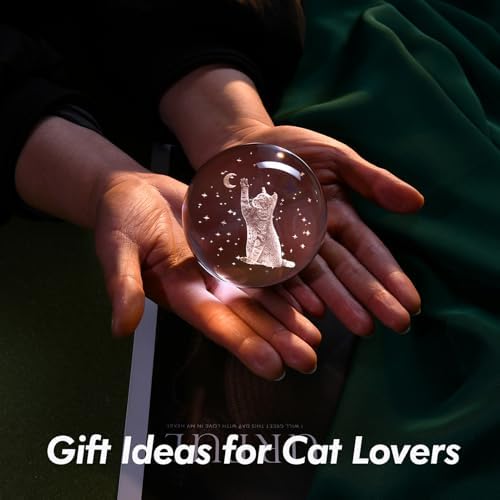 IFOLAINA 3D Cat Crystal Ball Night Light Decor