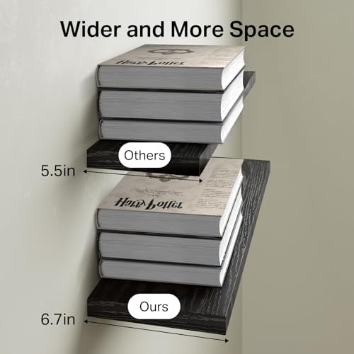 BAYKA Floating Shelves 225 Inches Satin Black Set of 3