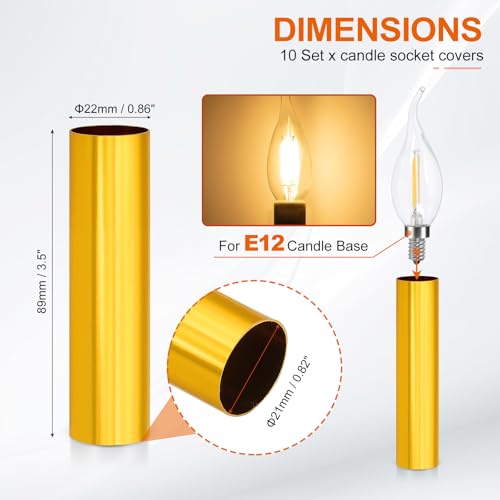PATIKIL 35 Inch Tall Candle Covers Sleeves 10Pcs Metal E12 Chandelier Socket Sleeves