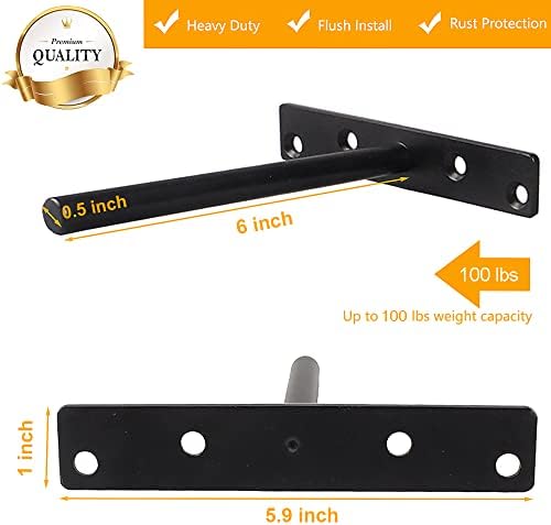 Heavy Duty Floating Shelf Bracket Set of 6 - Solid Steel