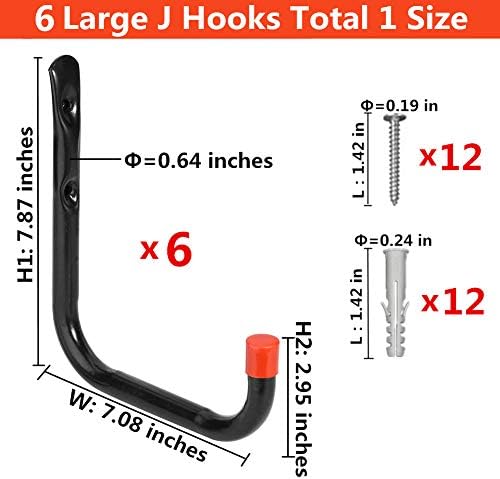 Heavy Duty Garage Hooks Organizer 6 Pcs Black J Hook