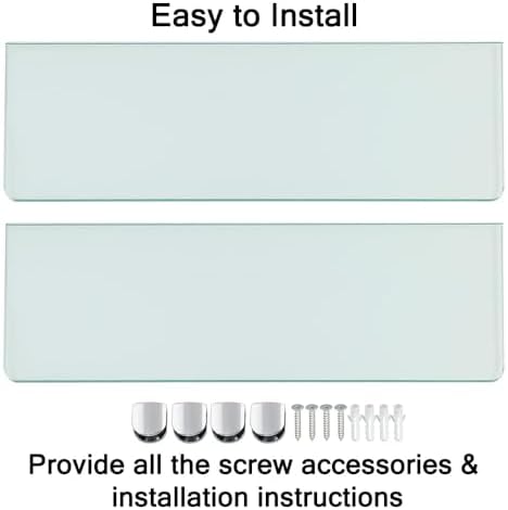 SAYAYO Tempered Glass Floating Shelves for Bathroom 2 Pack Clear 15x5 Inch