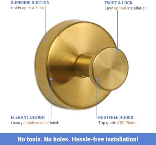 Suction Cup Hooks 2Pcs Gold Heavy Duty Bathroom Towel Holder