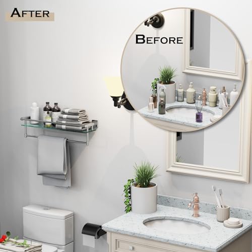 SFGSOWOR 20 Inch Bathroom Glass Shelf with Towel Rack Organizer