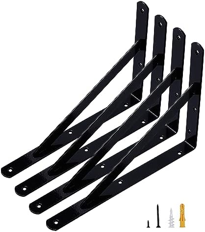 4 Pack 12 Inch Heavy Duty Shelf Brackets Black Steel