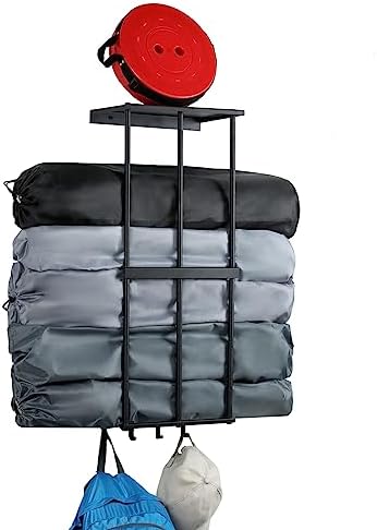 Camping Chair Wall Mount Rack with 4 Hooks and Floating Shelf