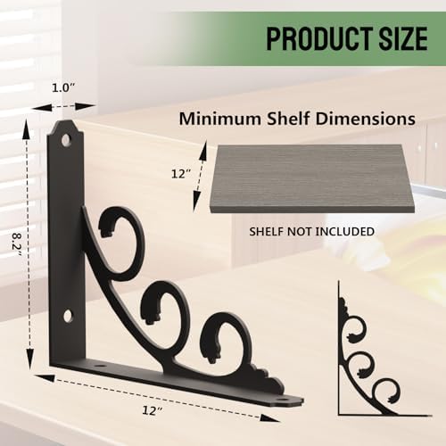 IARTOPS L Shelf Brackets 6 Pack Black Heavy Duty