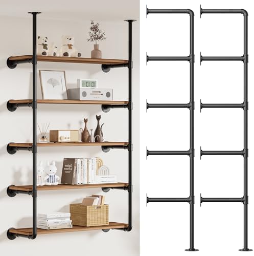 Industrial Iron Pipe Shelving Wall-Mount 5-Tier