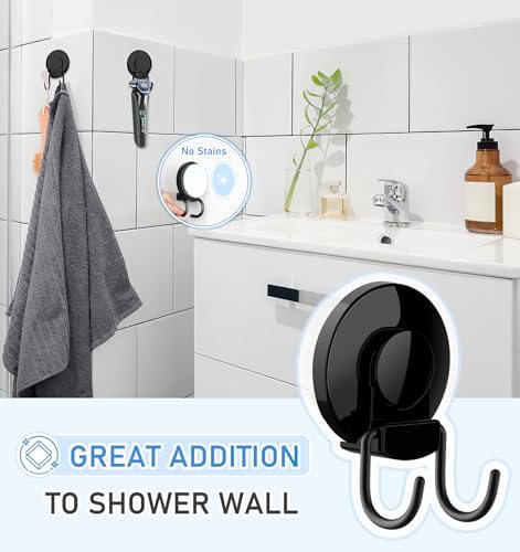VISV Shower Suction Cup Hooks 2 Pcs Heavy Duty Black