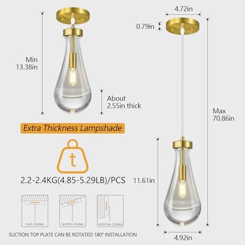 Raindrop Pendant Lights Set of 3 Teardrop Gold Hanging Fixtures