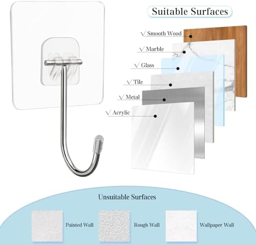 Large Adhesive Hooks 20-Pack 44lb Max Heavy Duty Wall Hangers