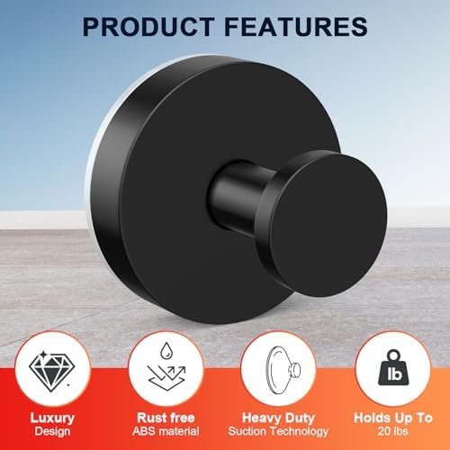 Stainless Steel Suction Cup Hooks for Shower Wall 2-Pack Black