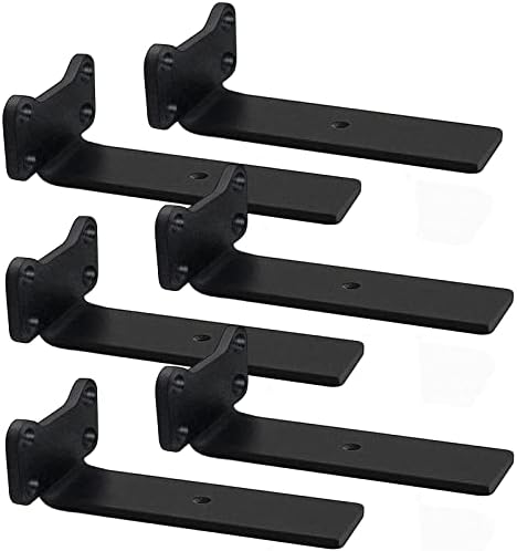 Heavy Duty Floating Shelf Brackets 6 Pack Black Steel L-Shaped Supports
