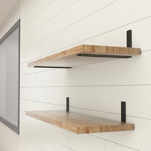 4 Pack 12 Inch Heavy Duty Floating Shelf Brackets - Black Powder Coated Steel