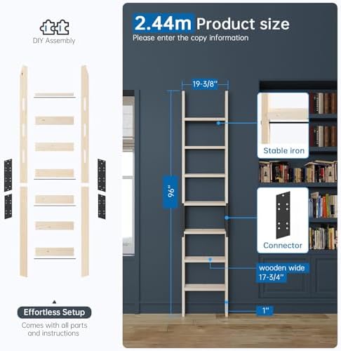 8FT Wooden Step Ladder with Built-in Handrail