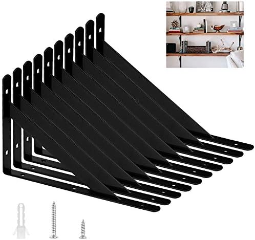 10 Pack Heavy Duty Black Shelf Brackets with 90 Degree Triangle Design