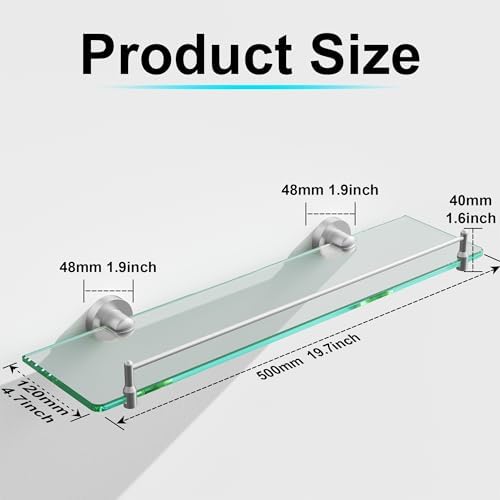 20 Inches Glass Shelves for Bathroom Modern Wall Mount