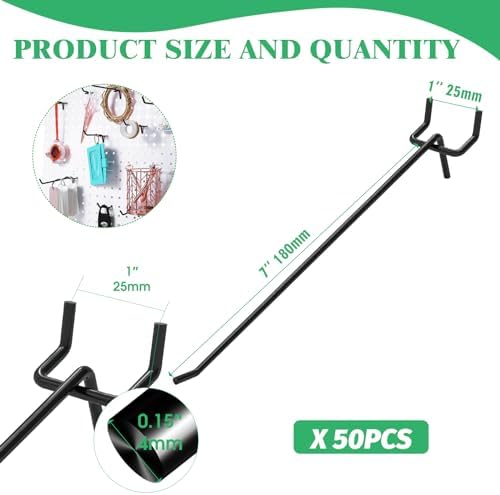 50Pcs Black Pegboard Hooks Set 8 Inch 20CM