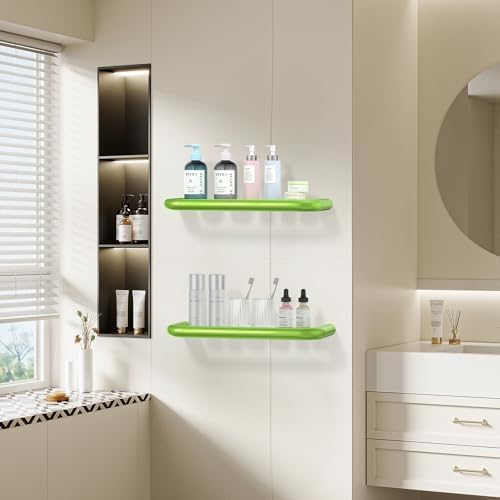 14 Inch Stainless Steel Floating Shelf for Bathroom Wall Organizer Green
