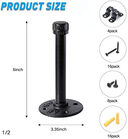 Industrial Black Iron Pipe Shelf Brackets for Floating Shelves 12 4 6