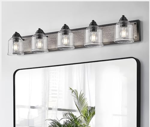 40 Inches Rustic Vanity Light for Bathroom with Bubble Glass Shades