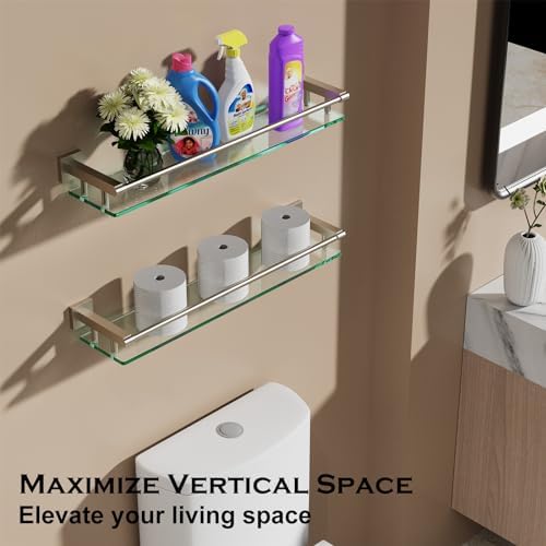 24 Inch Rectangular Tempered Glass Bathroom Shelf