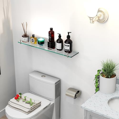 24-Inch Brushed Nickel Floating Glass Bathroom Shelf